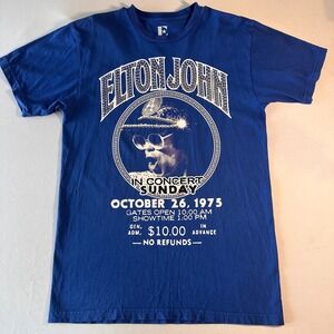 Elton John Concert T Shirt Mens M Royal Blue 1975 Glitter Retro